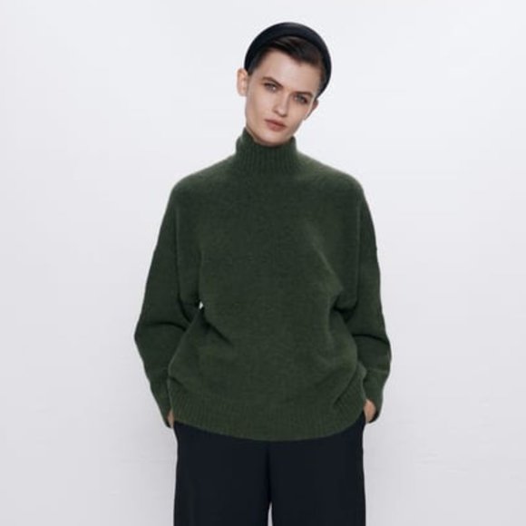 ZARA Wool Blend Turtleneck Sweater - S - Khaki Green - Picture 1 of 4